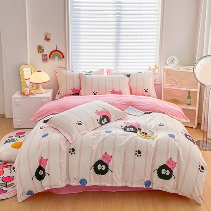 91家纺网 家纺一手货源 找家纺 慕晨 2024新款13372全棉印花四件套 小煤球