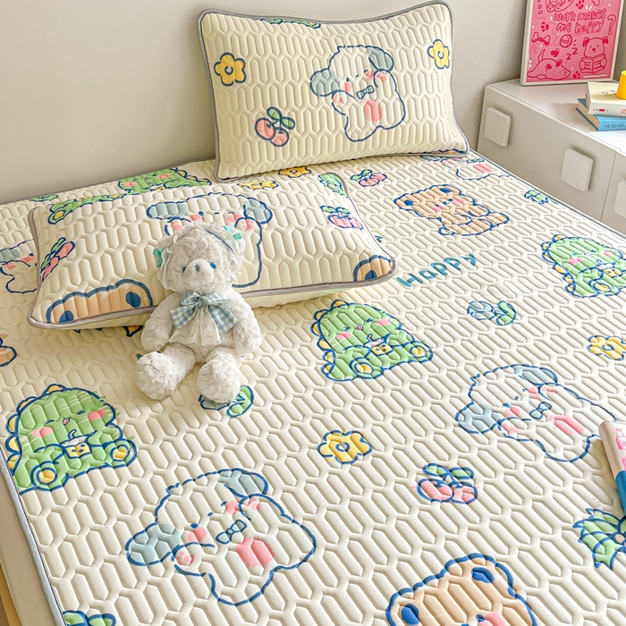 91家纺网 家纺一手货源 找家纺 沐慕 2024新款小清新印花乳胶凉席 动物派对