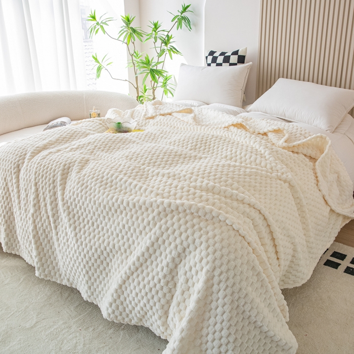 91家纺网 家纺一手货源 找家纺 卡琪曼 2025新款高克重金龟绒牛奶绒毛毯毯子 米白