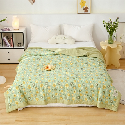爱宝被业 2025新款水洗棉麻双层纱夏凉被 花漾
