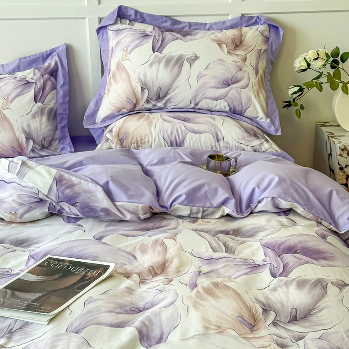 91家纺网 家纺一手货源 找家纺 棉生活 2024新款铂金棉高支数码印花四件套 步步生莲