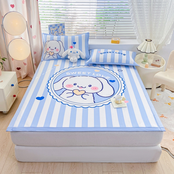 91家纺网 家纺一手货源 找家纺 博雅 2024新款1200D大版牛奶冰丝席 条纹兔