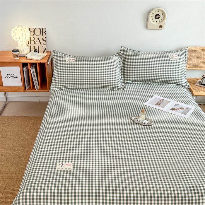 91家纺网 家纺一手货源 找家纺 梦舒羽 2025新款水洗棉麻单层床单 小格-绿