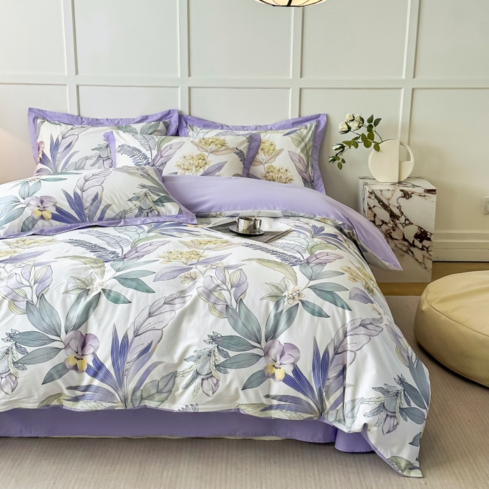 91家纺网 家纺一手货源 找家纺 棉生活 2024新款铂金棉高支数码印花四件套 花意飘香