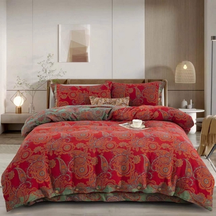 91家纺网 家纺一手货源 找家纺 双层纱家居 2024新款双层纱四件套系列（第三批）-AA纽扣款 百鸣尔