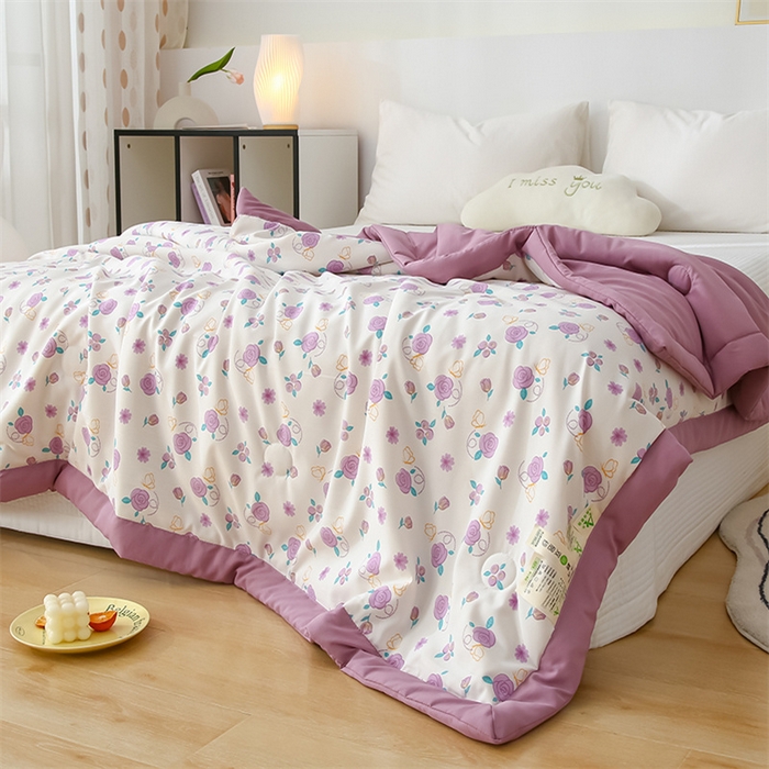 91家纺网 家纺一手货源 找家纺 爱宝被业 2025新款水洗棉麻双层纱夏凉被 玫瑰庄园