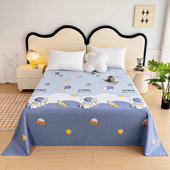 91家纺网 家纺一手货源 找家纺 情煊家纺 2024新款全棉斜纹直角床单系列-印花款 太空漫步