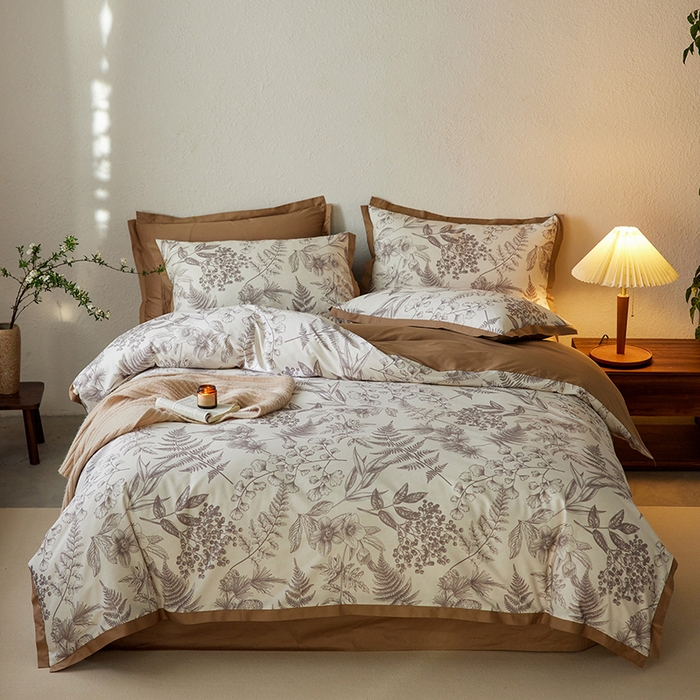 91家纺网 家纺一手货源 找家纺 千朵森 2024新款A类全棉拼角印花四件套（风格二） 罗薇