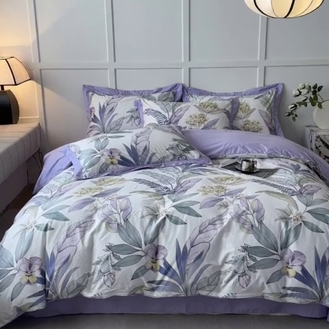 91家纺网 家纺一手货源 找家纺 棉生活 2024新款铂金棉高支数码印花四件套 花意飘香