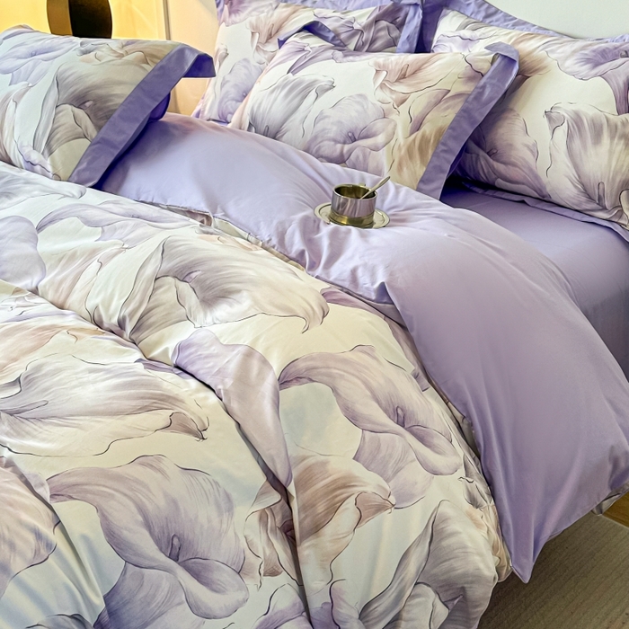 91家纺网 家纺一手货源 找家纺 棉生活 2024新款铂金棉高支数码印花四件套 步步生莲