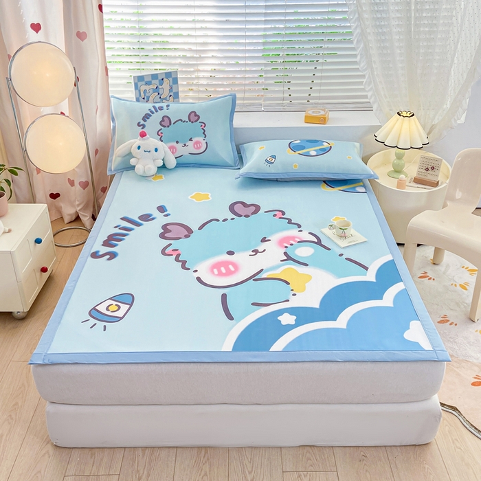 91家纺网 家纺一手货源 找家纺 博雅 2024新款1200D大版牛奶冰丝席 星球萌龙