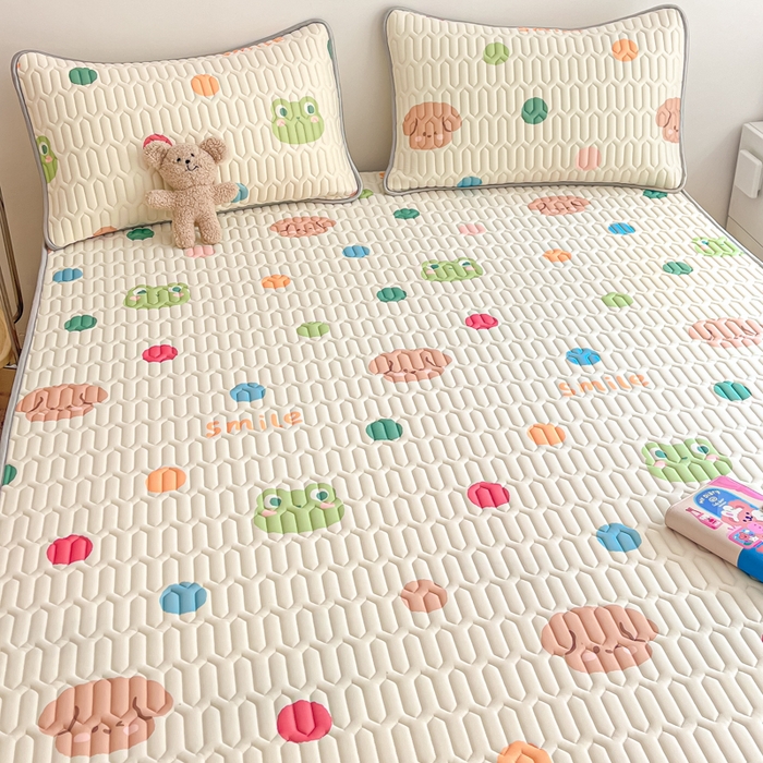 91家纺网 家纺一手货源 找家纺 沐慕 2024新款小清新印花乳胶凉席 彩色波点