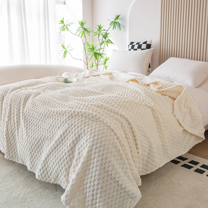 91家纺网 家纺一手货源 找家纺 卡琪曼 2025新款高克重金龟绒牛奶绒毛毯毯子 米白