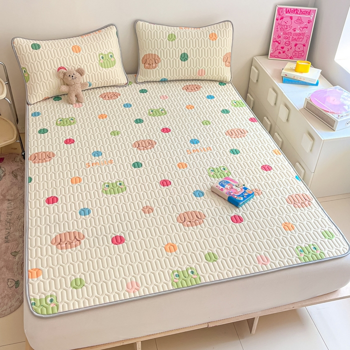 91家纺网 家纺一手货源 找家纺 沐慕 2024新款小清新印花乳胶凉席 彩色波点