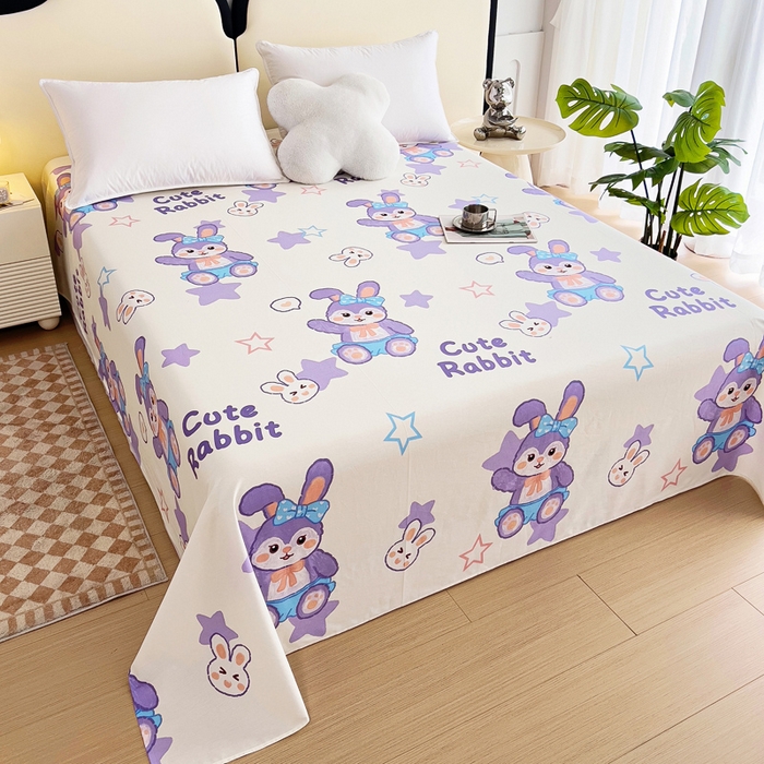 91家纺网 家纺一手货源 找家纺 情煊家纺 2024新款全棉斜纹直角床单系列-印花款 幸运兔