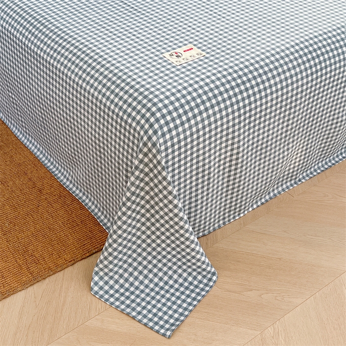 91家纺网 家纺一手货源 找家纺 梦舒羽 2025新款水洗棉麻单层床单 小格-蓝