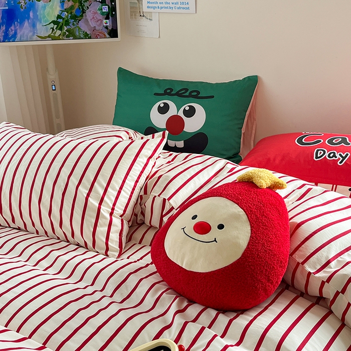 91家纺网 家纺一手货源 找家纺  2024新款大版枕套数码印花全棉四件套 红条纹