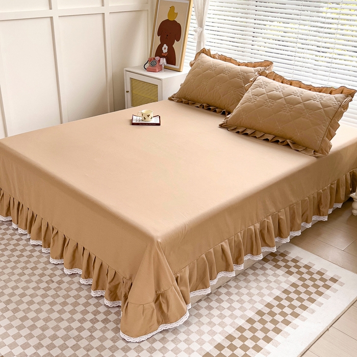 91家纺网 家纺一手货源 找家纺 情煊家纺 2024新款全棉斜纹花边床单系列-纯色款 浅驼