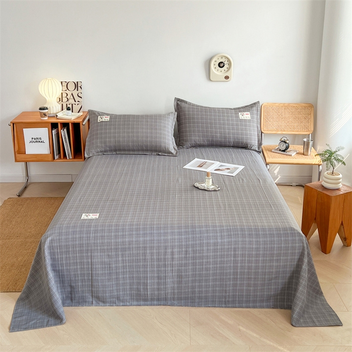 91家纺网 家纺一手货源 找家纺 梦舒羽 2025新款水洗棉麻单层床单 线条格-深灰