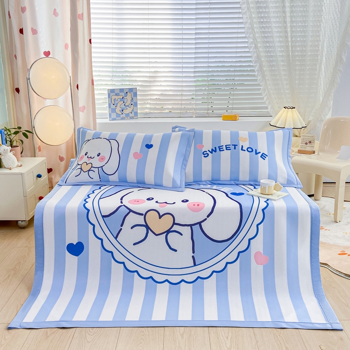 91家纺网 家纺一手货源 找家纺 博雅 2024新款1200D大版牛奶冰丝席 条纹兔