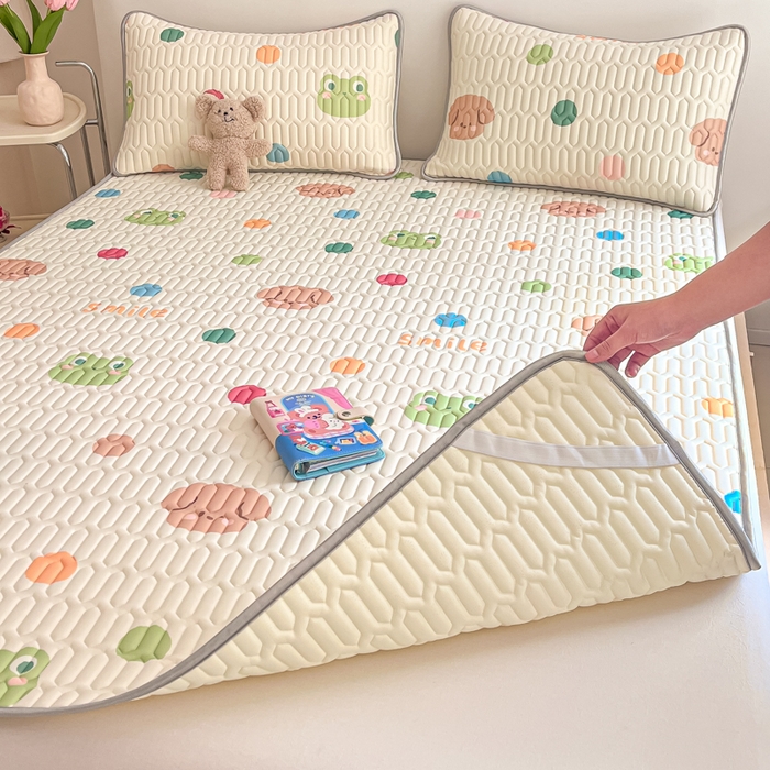 91家纺网 家纺一手货源 找家纺 沐慕 2024新款小清新印花乳胶凉席 彩色波点