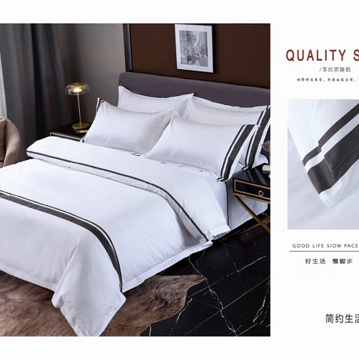 91家纺网 家纺一手货源 找家纺 宜眠家纺 40支60支全棉贡缎印花四件套纯棉四件套酒店四件套 简约生活 灰