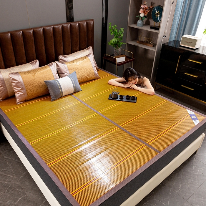 91家纺网 家纺一手货源 找家纺 丹兰 2025新品竹席冰藤凉席折叠双面藤席子夏季草席单人冰丝席 木纹金砖