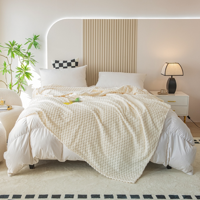 91家纺网 家纺一手货源 找家纺 卡琪曼 2025新款高克重金龟绒牛奶绒毛毯毯子 米白