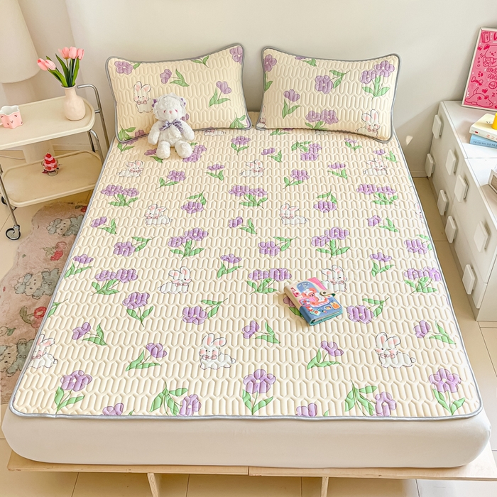 91家纺网 家纺一手货源 找家纺 沐慕 2024新款小清新印花乳胶凉席 星黛兔