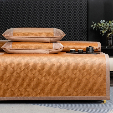 91家纺网 家纺一手货源 找家纺 丹兰 2025新款凉感丝冰藤席双面夏季竹席两用冰丝软席折叠宿舍双人草席子 饼干花双面藤席