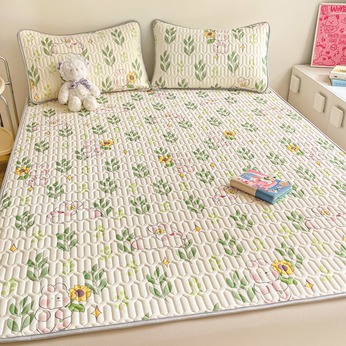 91家纺网 家纺一手货源 找家纺 沐慕 2024新款小清新印花乳胶凉席 仲夏