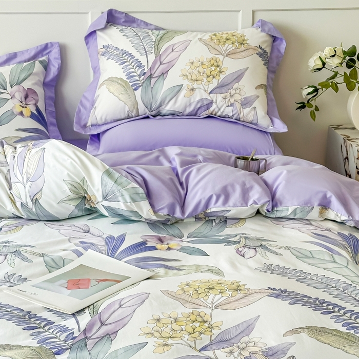 91家纺网 家纺一手货源 找家纺 棉生活 2024新款铂金棉高支数码印花四件套 花意飘香