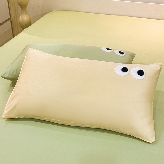 91家纺网 家纺一手货源 找家纺 艾米家居 2025新款水洗真丝大眼睛系列四件套 黄+绿