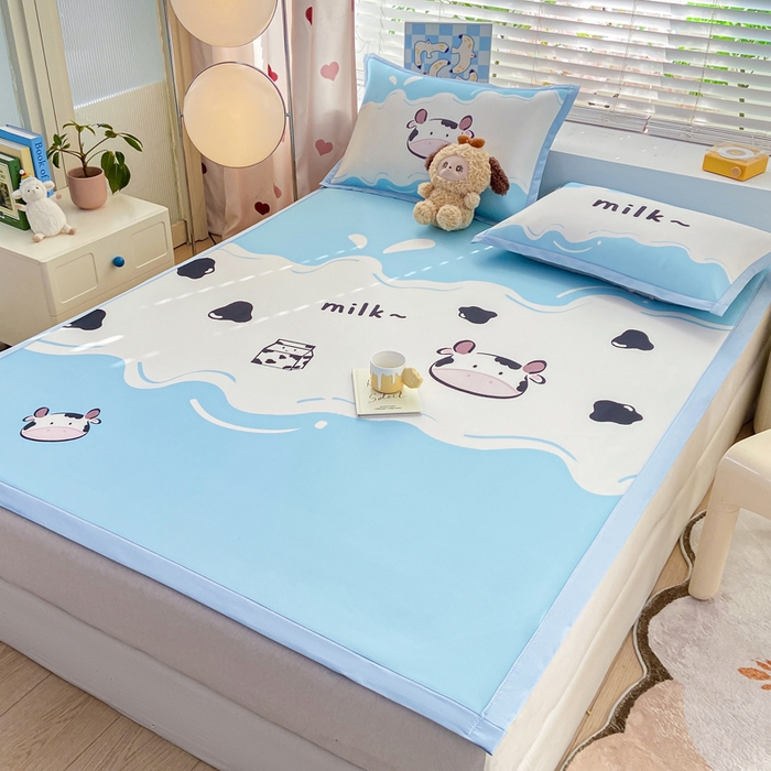 91家纺网 家纺一手货源 找家纺 博雅 2024新款1200D大版牛奶冰丝席 奶牛