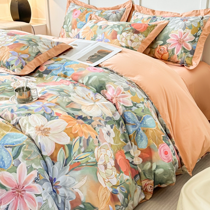 91家纺网 家纺一手货源 找家纺 棉生活 2024新款铂金棉高支数码印花四件套 花的嫁纱