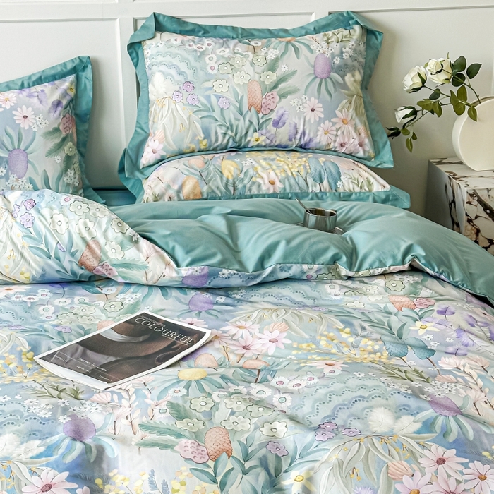 91家纺网 家纺一手货源 找家纺 棉生活 2024新款铂金棉高支数码印花四件套 林溪清婉