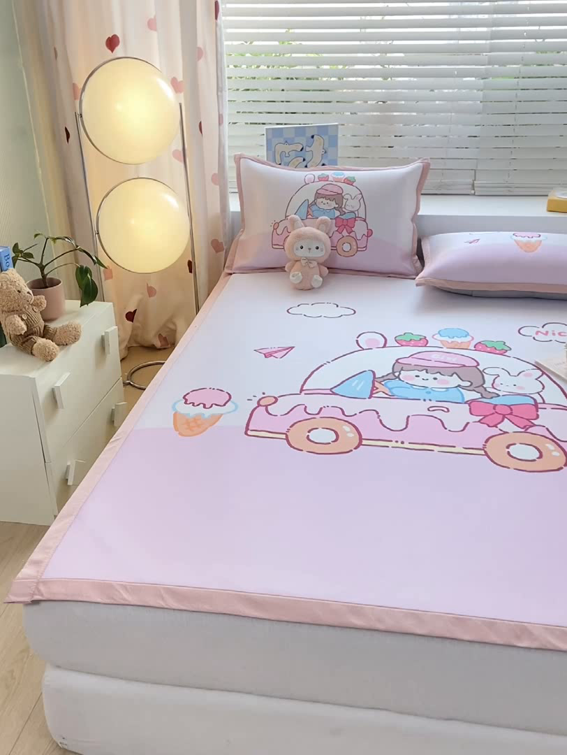 91家纺网 家纺一手货源 找家纺 博雅 2024新款1200D大版牛奶冰丝席 小女孩