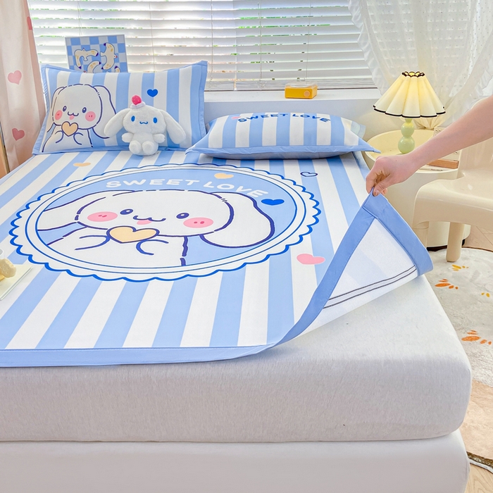 91家纺网 家纺一手货源 找家纺 博雅 2024新款1200D大版牛奶冰丝席 条纹兔