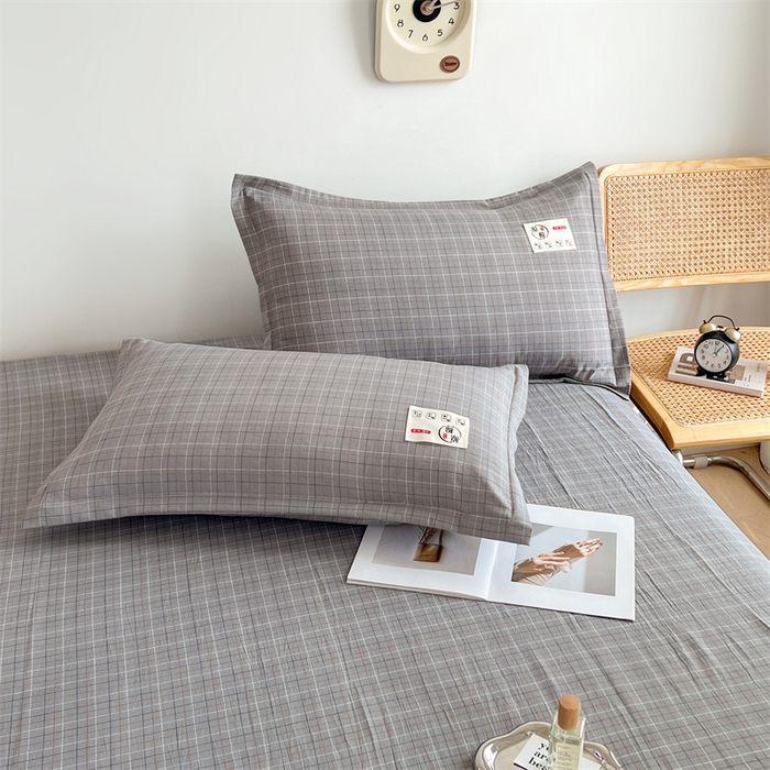 91家纺网 家纺一手货源 找家纺 梦舒羽 2025新款水洗棉麻单层床单 线条格-深灰