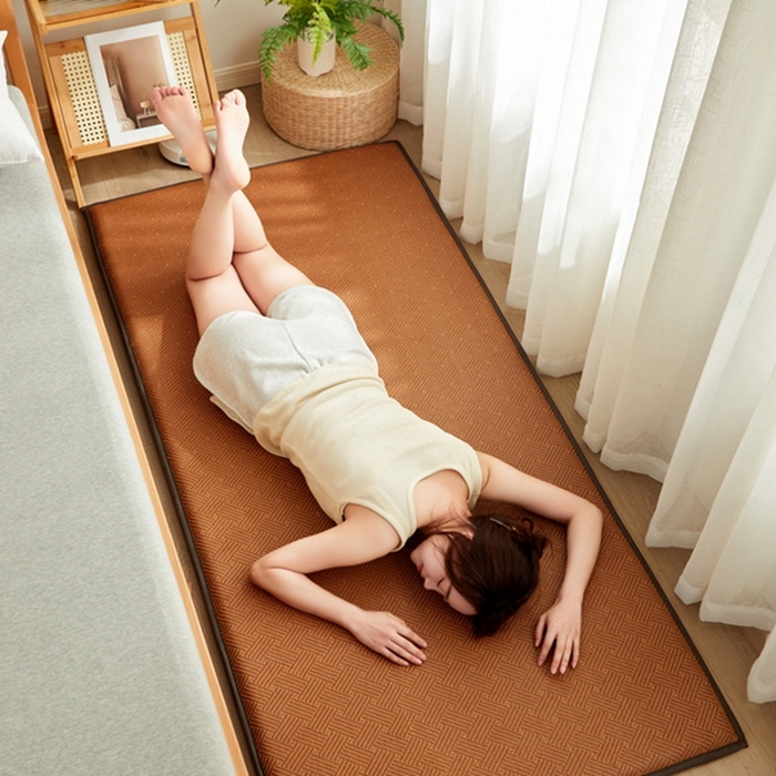 91家纺网 家纺一手货源 找家纺 祁恋婷家居 2024新款日式榻榻米冰藤午睡垫-大床 饼干藤-咖色