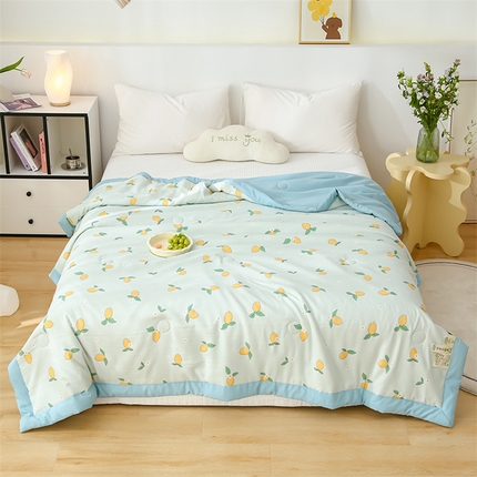 爱宝被业 2025新款水洗棉麻双层纱夏凉被 浪漫果实