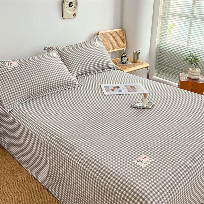 91家纺网 家纺一手货源 找家纺 梦舒羽 2025新款水洗棉麻单层床单 小格-灰