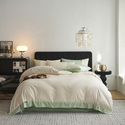 91家纺网 家纺一手货源 找家纺 （总）凯磊家纺 2024新款简约家居.刺绣纯色拼色四件套-伊可系列（拍法三）