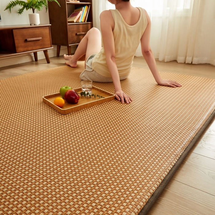 91家纺网 家纺一手货源 找家纺 祁恋婷家居 2024新款日式榻榻米冰藤午睡垫-大床 经典格-咖色