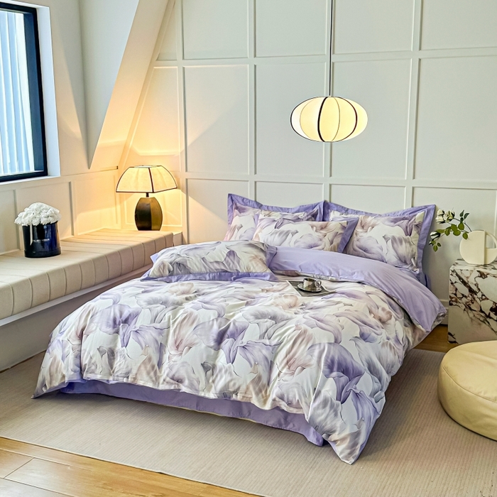 91家纺网 家纺一手货源 找家纺 棉生活 2024新款铂金棉高支数码印花四件套 步步生莲