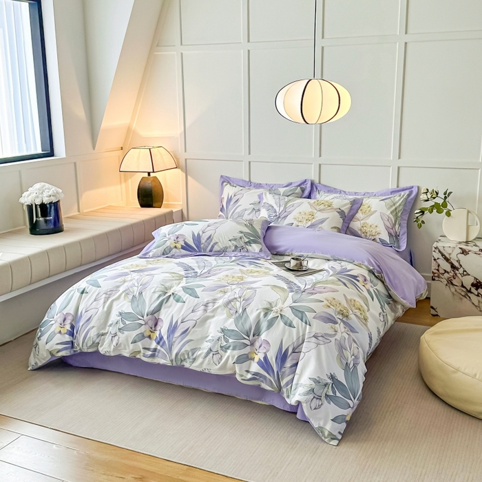 91家纺网 家纺一手货源 找家纺 棉生活 2024新款铂金棉高支数码印花四件套 花意飘香