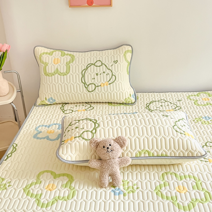 91家纺网 家纺一手货源 找家纺 沐慕 2024新款小清新印花乳胶凉席 恐龙宝贝