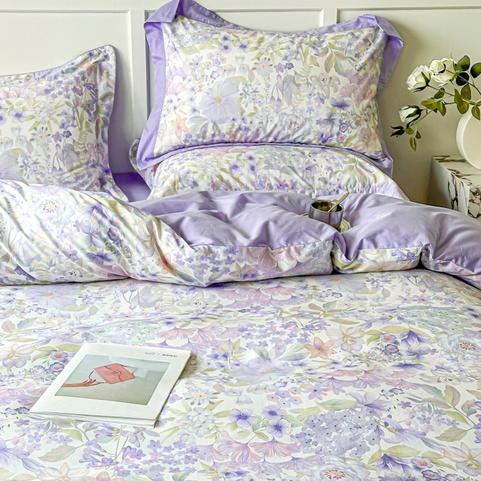 91家纺网 家纺一手货源 找家纺 棉生活 2024新款铂金棉高支数码印花四件套 盛夏光景　紫