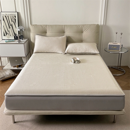 鑫姿席业 2025新款抗菌凉豆豆提花床笠款凉席-花朵系列 花朵-柠檬黄