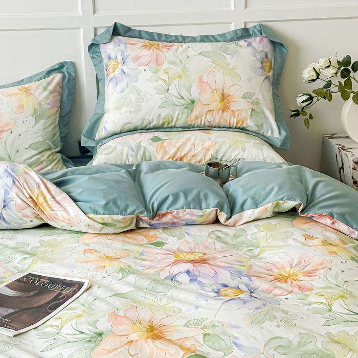 91家纺网 家纺一手货源 找家纺 棉生活 2024新款铂金棉高支数码印花四件套 花的旅程